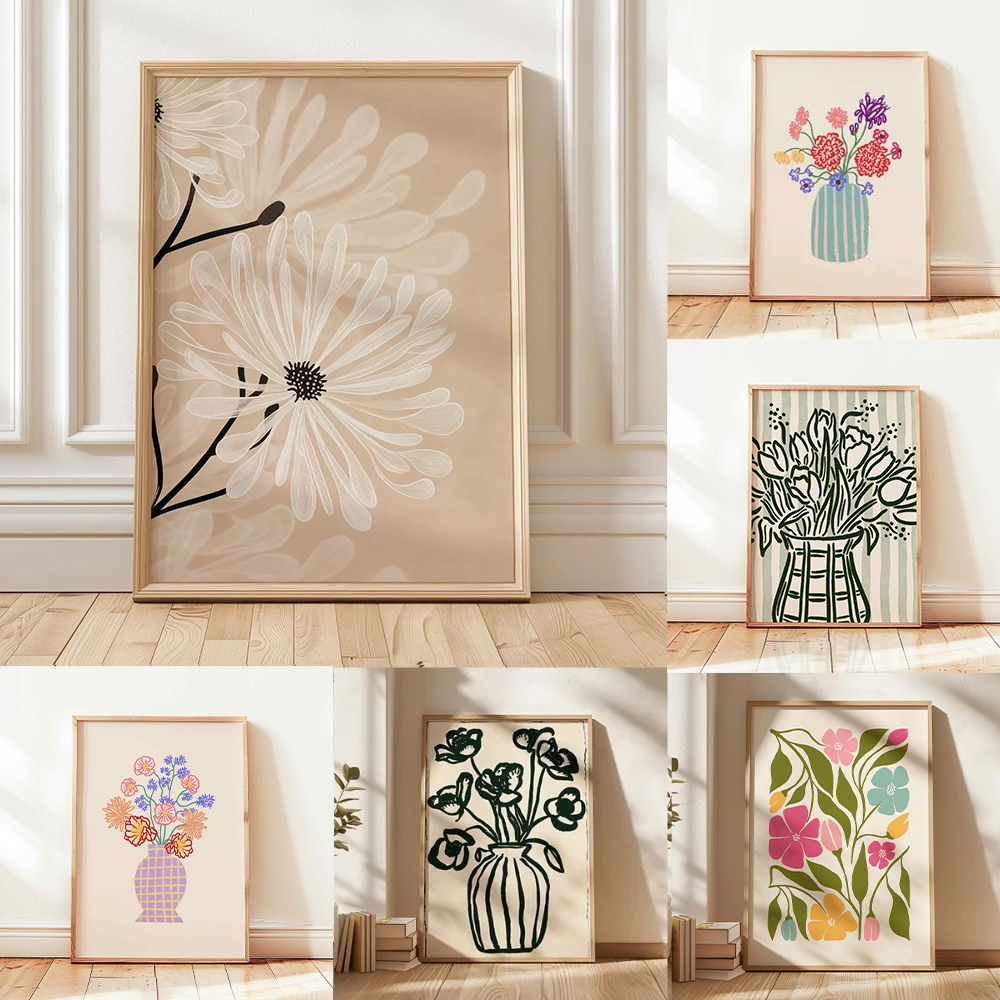 Live Plant Fertilizer - 1pc Retro Beige Floral Line Printing,Simple